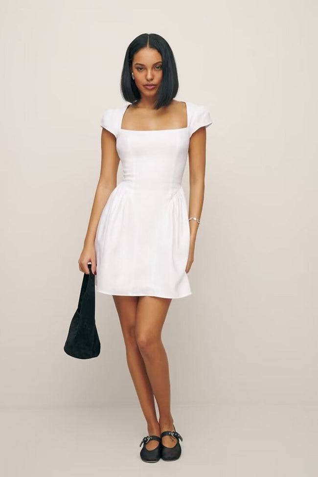 White Square Neck A-Line Mini Dress Main Image