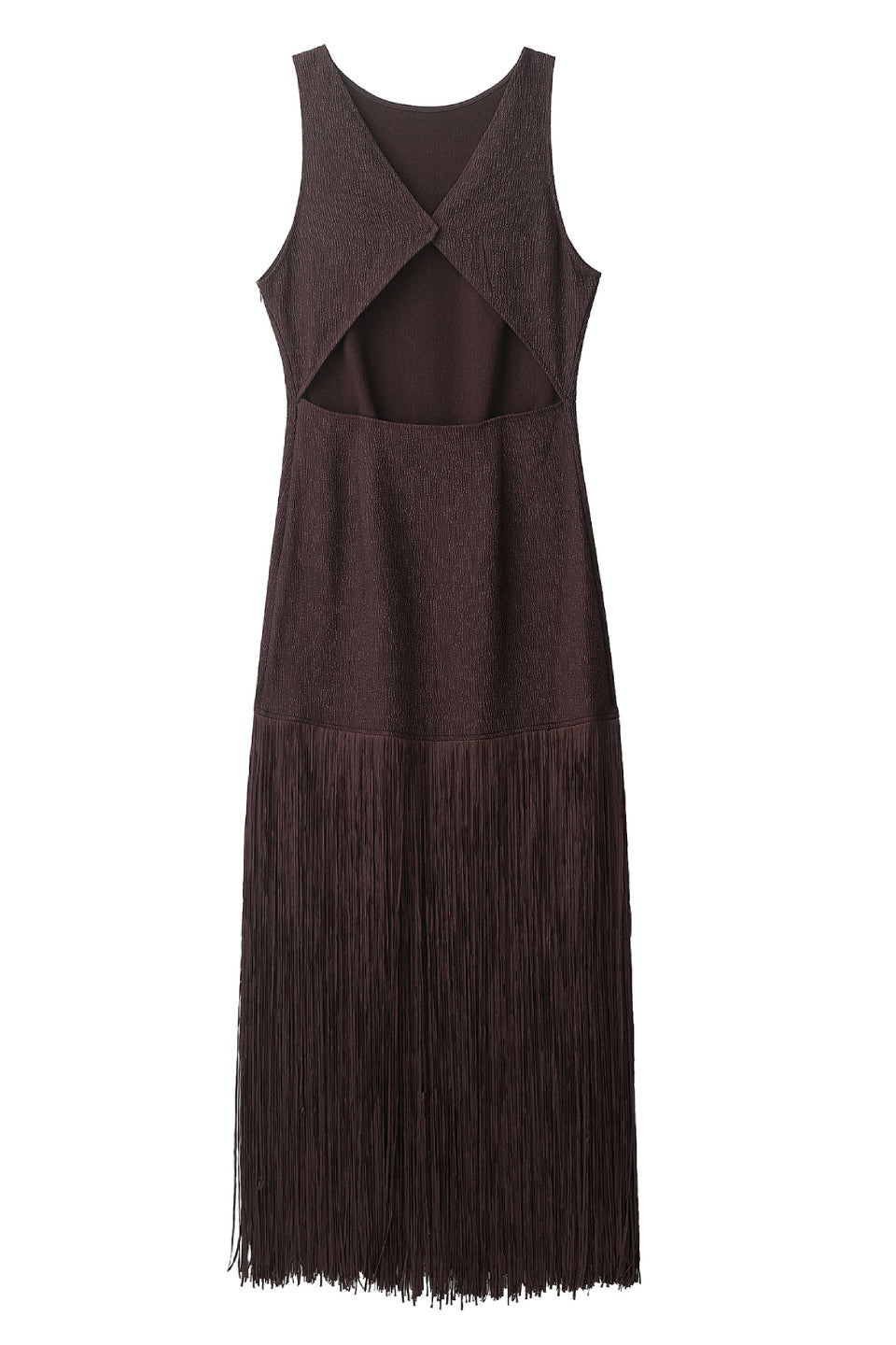 Brown Fringe Midi Dress