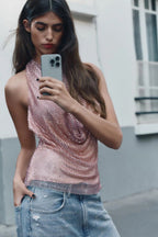 Pink Rhinestone Halter Top