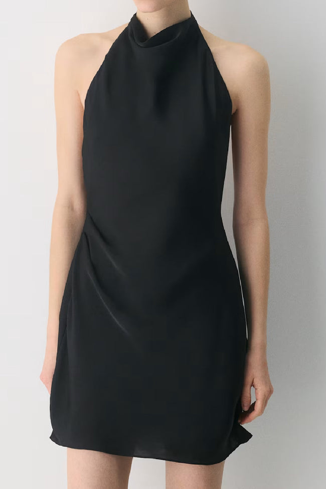 Noir Satin Slip Mini Dress Hover Image
