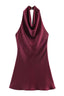 Burgundy Satin Slip Mini Dress