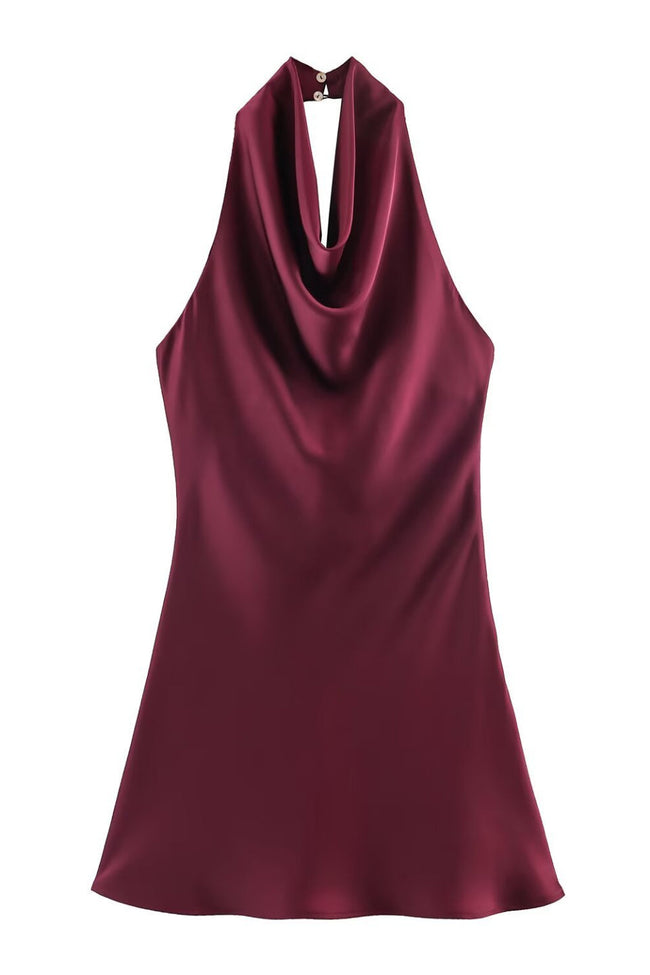 Burgundy Satin Slip Mini Dress Hover Image