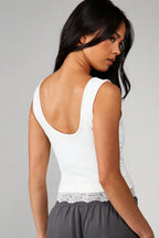 White Lace Trim Square Tank Top
