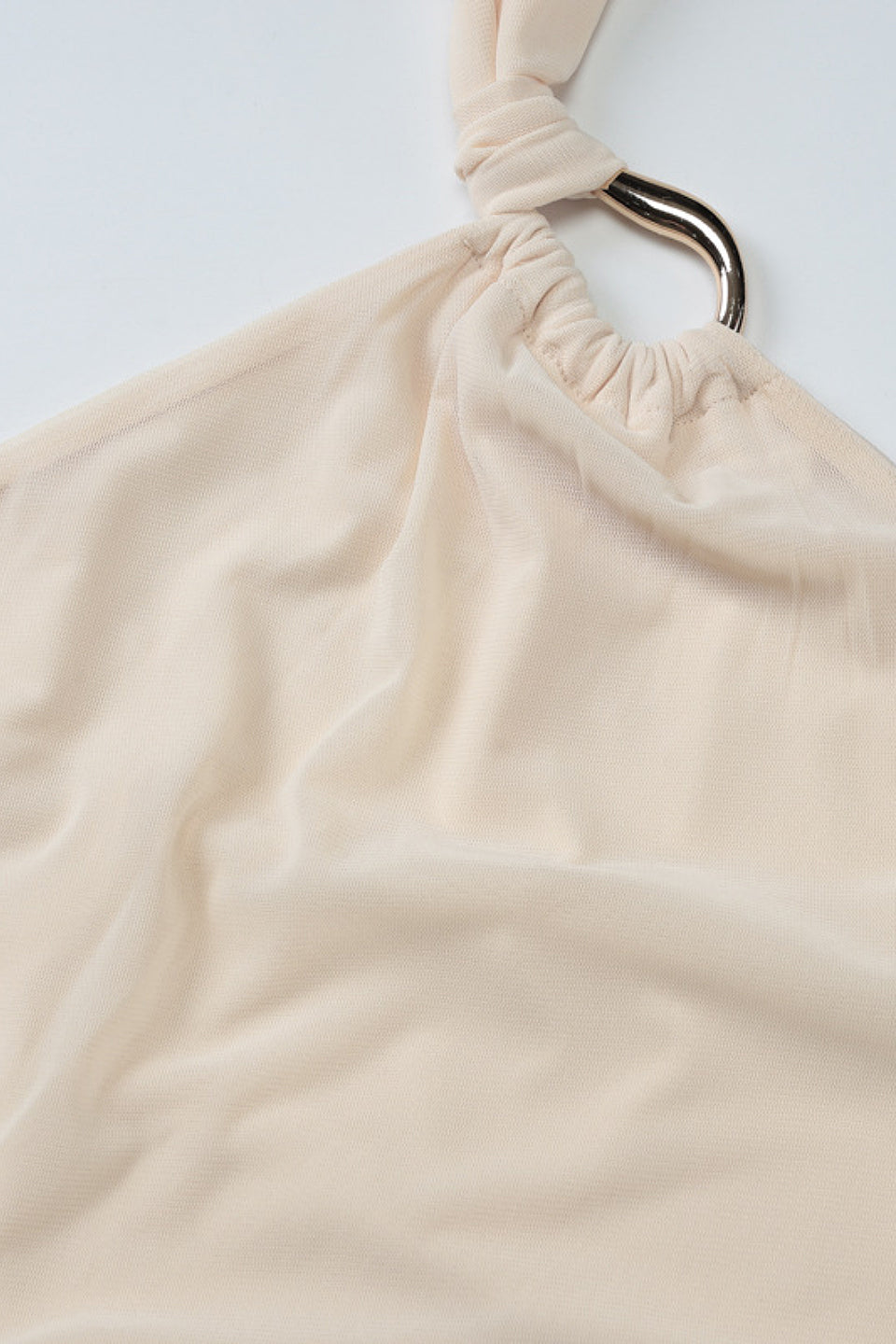 Beige Mesh Halter Mini Dress