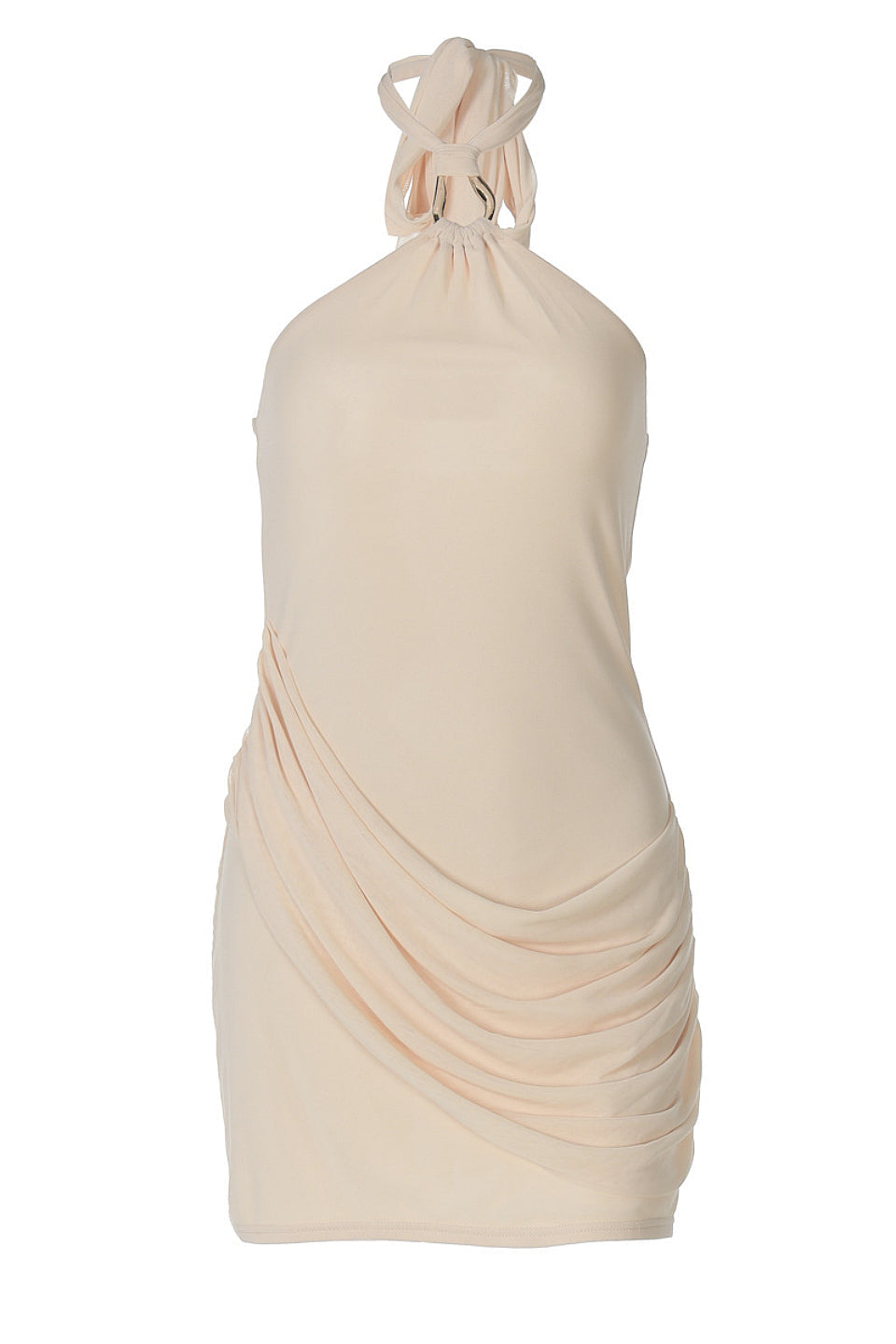 Beige Mesh Halter Mini Dress