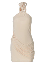 Beige Mesh Halter Mini Dress