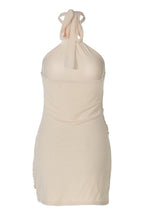 Beige Mesh Halter Mini Dress