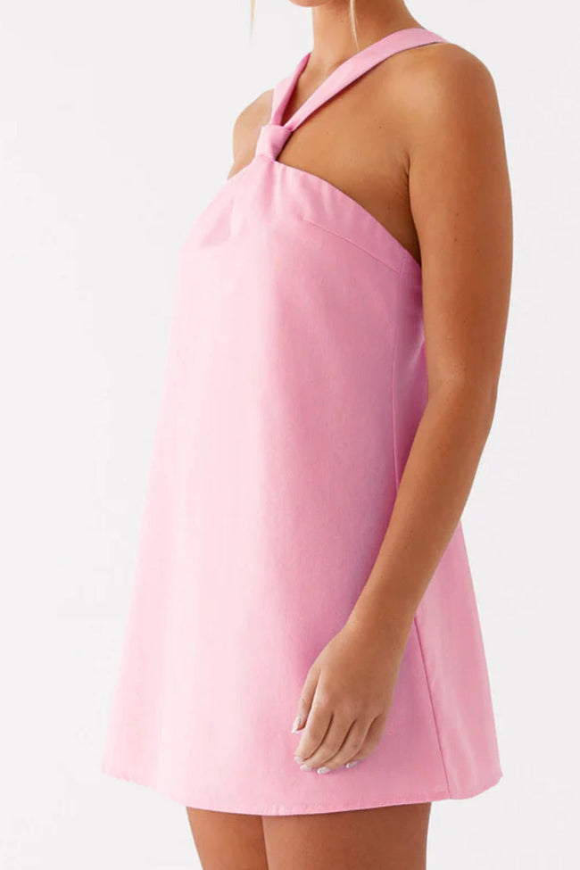 Pink Halter Bow Mini Dress Main Image