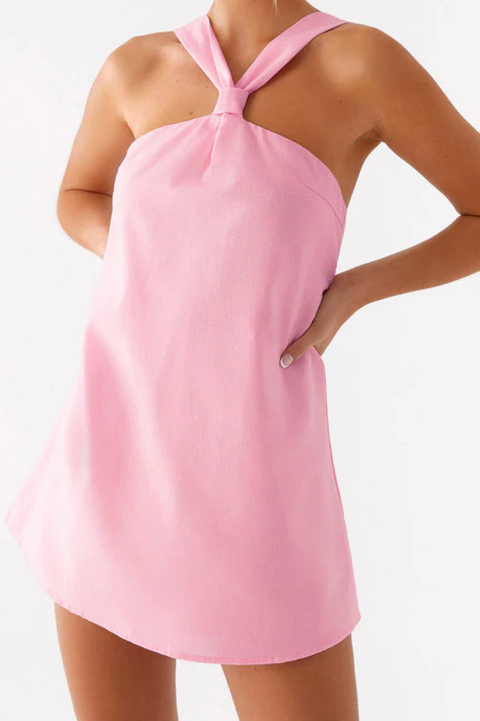 Pink Halter Bow Mini Dress