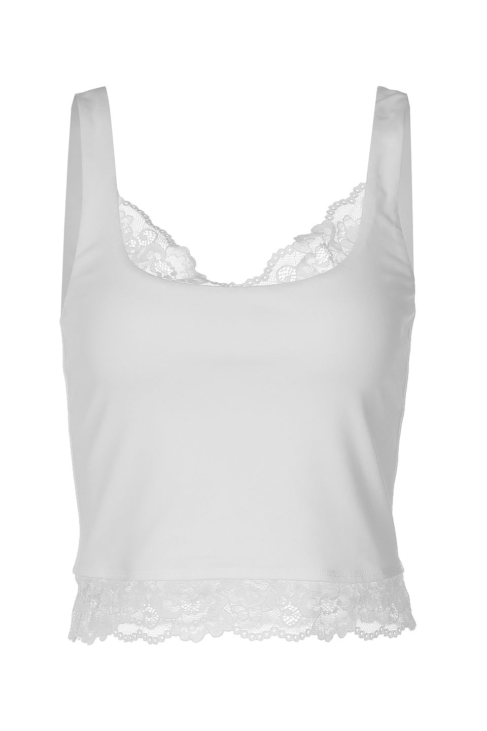 White Lace Trim Square Tank Top
