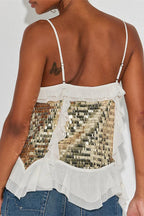White Sequin Ruffle Cami Top