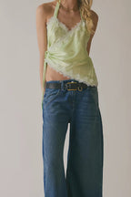 Green Satin Lace Halter Top