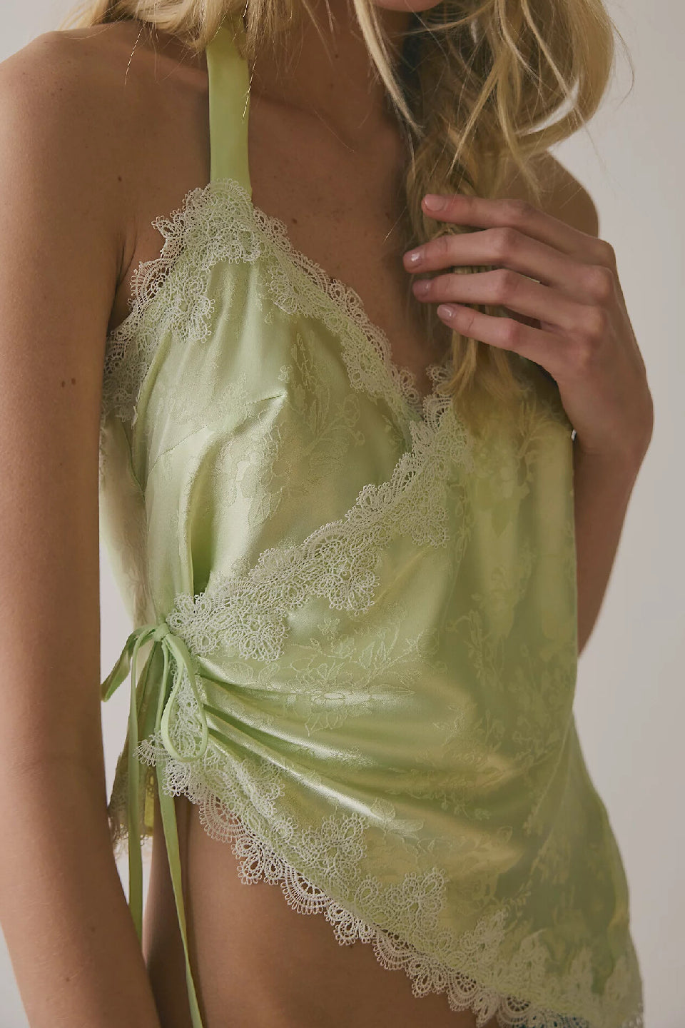 Green Satin Lace Halter Top