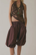 Cocoa Satin Lace Halter Top