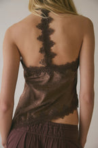 Cocoa Satin Lace Halter Top