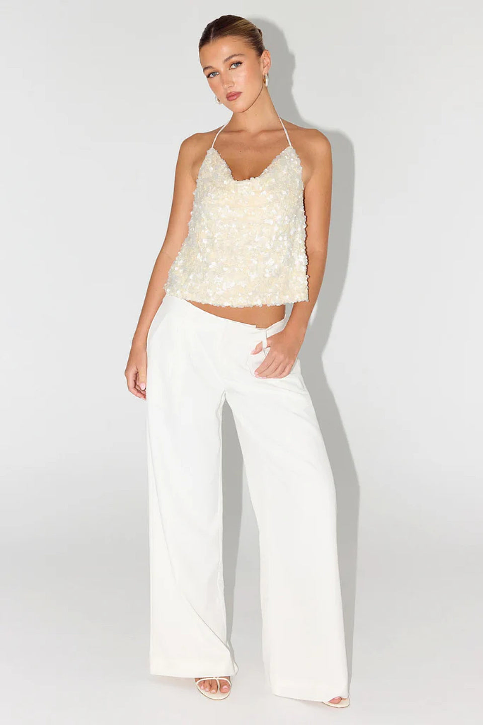 Cream Sequin Halter Top
