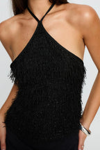 Noir Fringe Halter Top