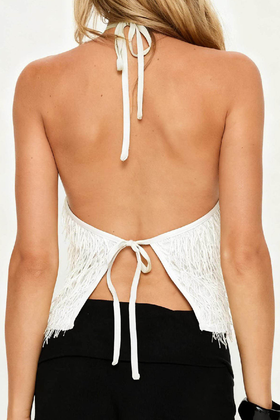White Fringe Halter Top