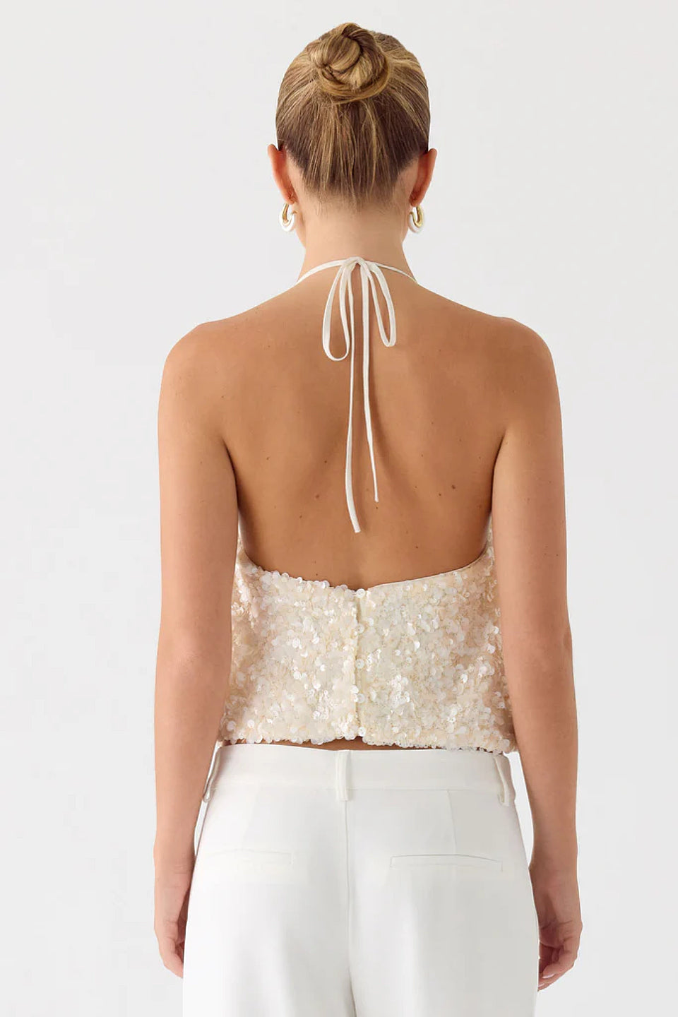 Cream Sequin Halter Top