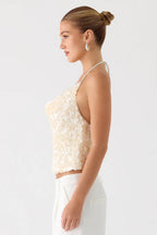 Cream Sequin Halter Top