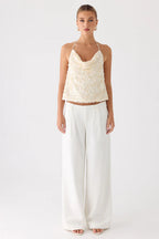 Cream Sequin Halter Top