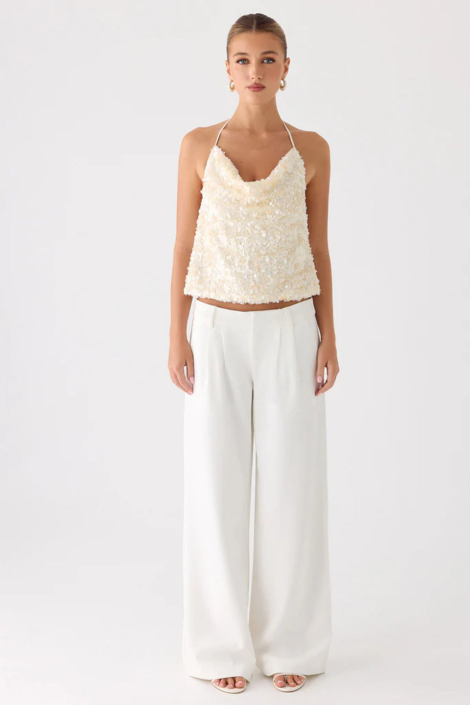 Cream Sequin Halter Top