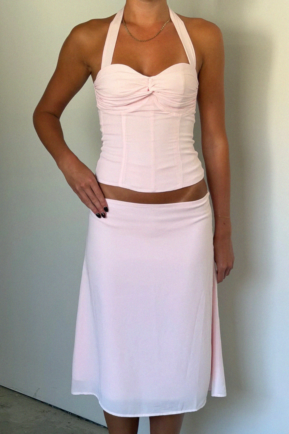 Blush Chiffon Midi Skirt