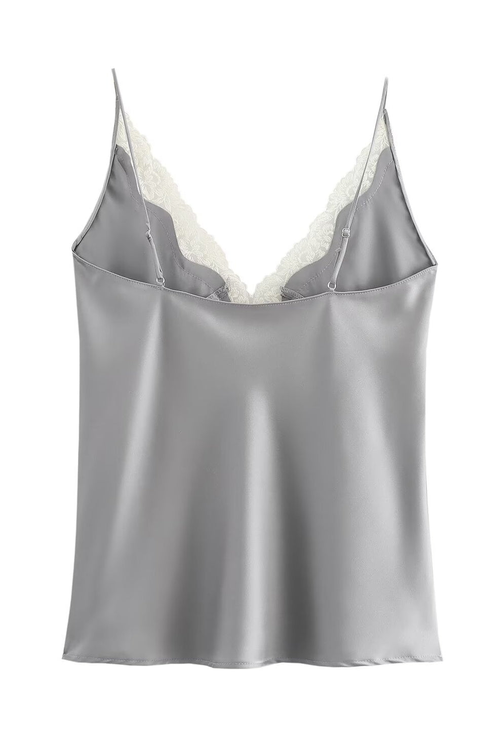 Silver Satin Lace Cami Top