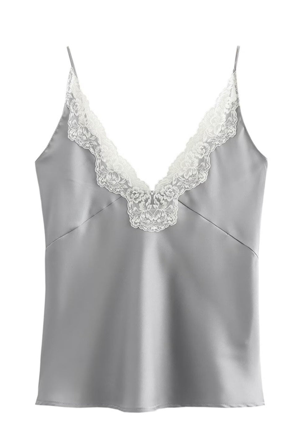 Silver Satin Lace Cami Top