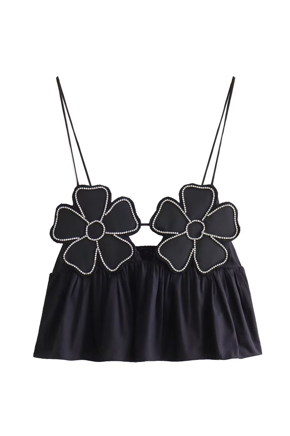 Noir Rhinestone Floral Cami Top