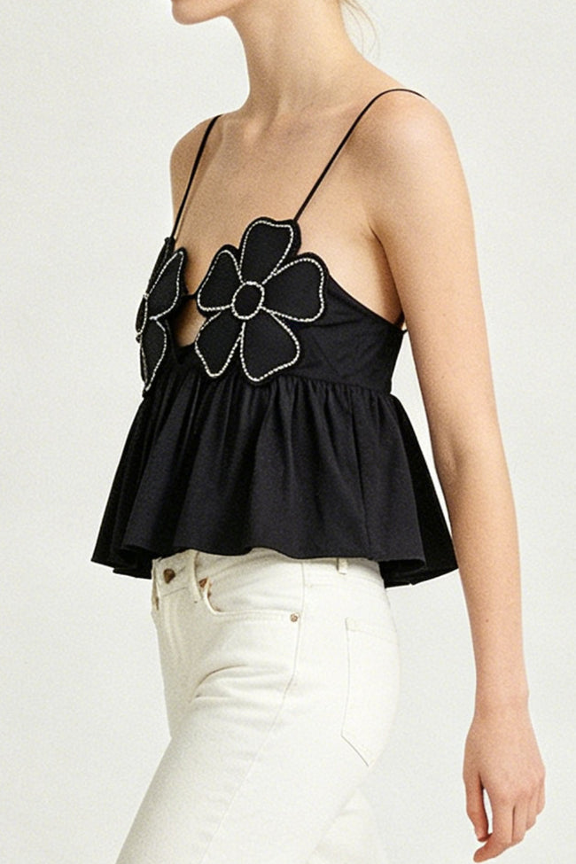 Noir Rhinestone Floral Cami Top Main Image