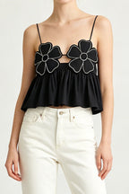 Noir Rhinestone Floral Cami Top