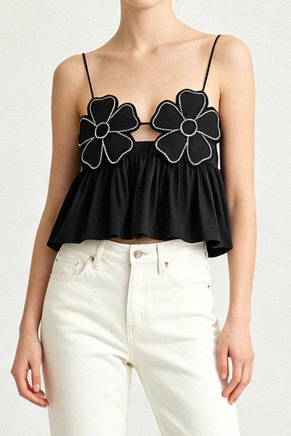 Noir Rhinestone Floral Cami Top