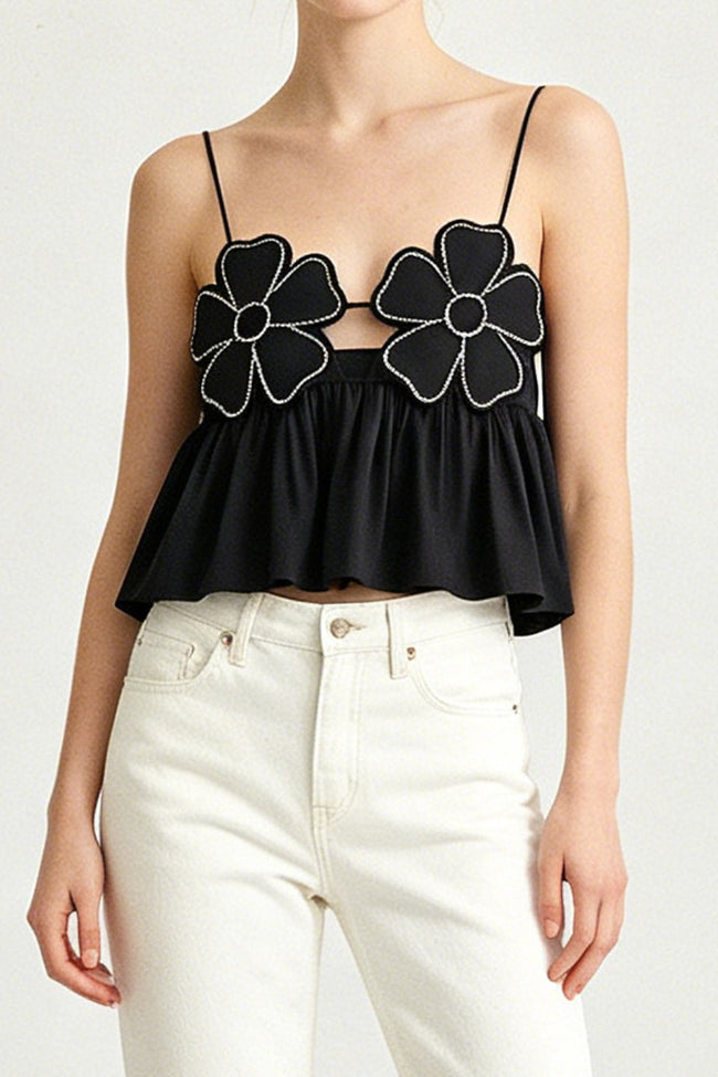 Noir Rhinestone Floral Cami Top Hover Image