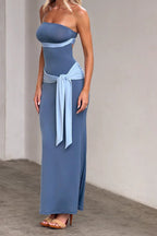 Two Tone Strapless Maxi Dress