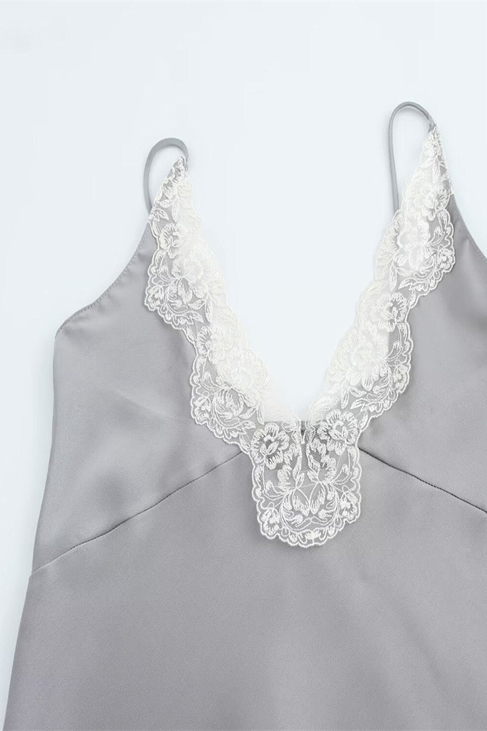 Silver Satin Lace Cami Top