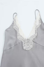 Silver Satin Lace Cami Top