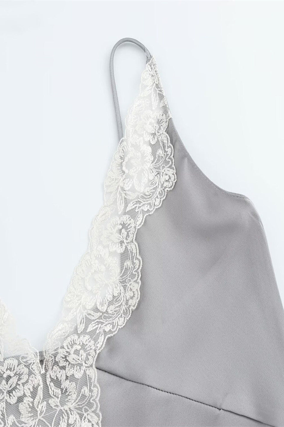 Silver Satin Lace Cami Top
