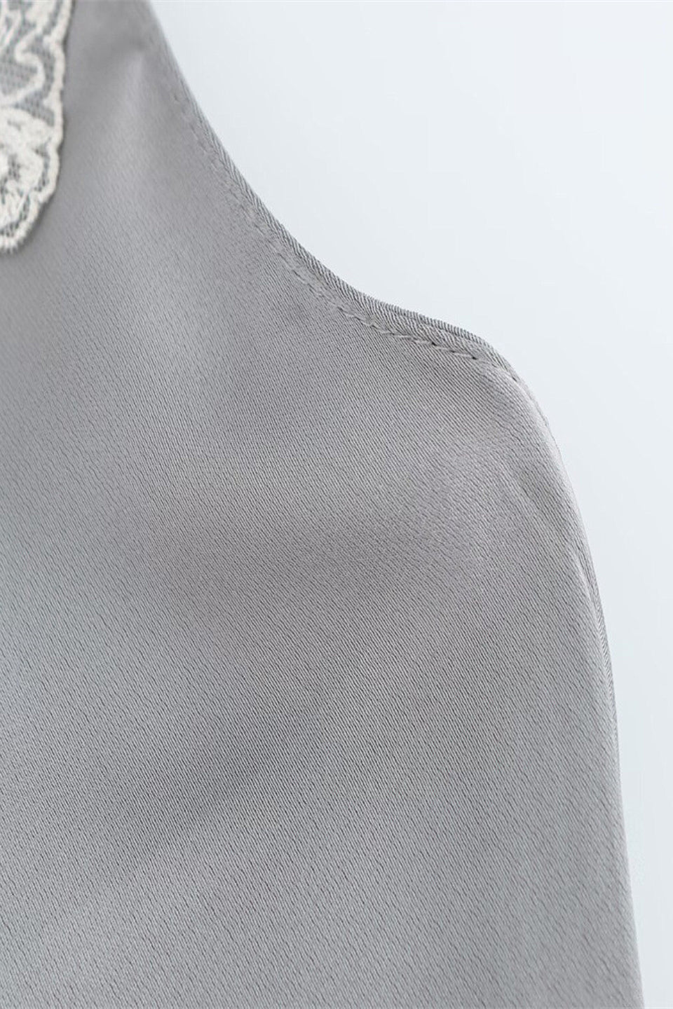 Silver Satin Lace Cami Top