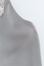 Silver Satin Lace Cami Top