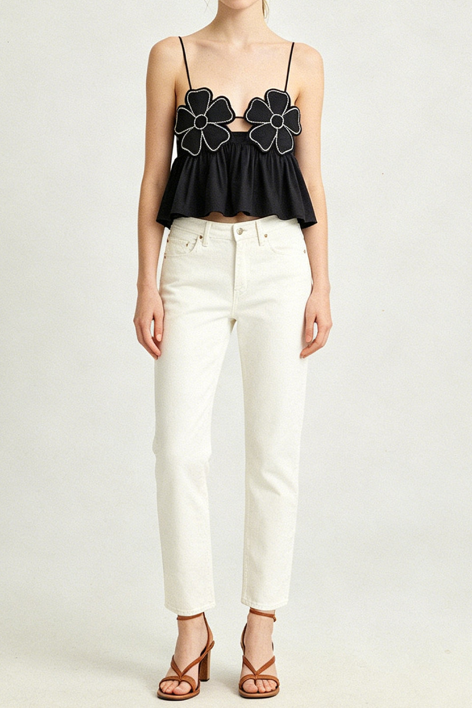 Noir Rhinestone Floral Cami Top