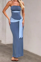 Two Tone Strapless Maxi Dress