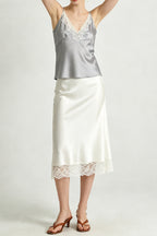 Silver Satin Lace Cami Top