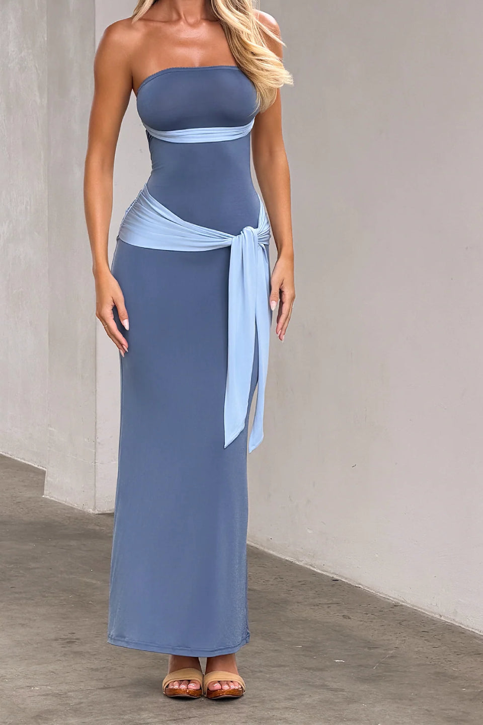 Two Tone Strapless Maxi Dress