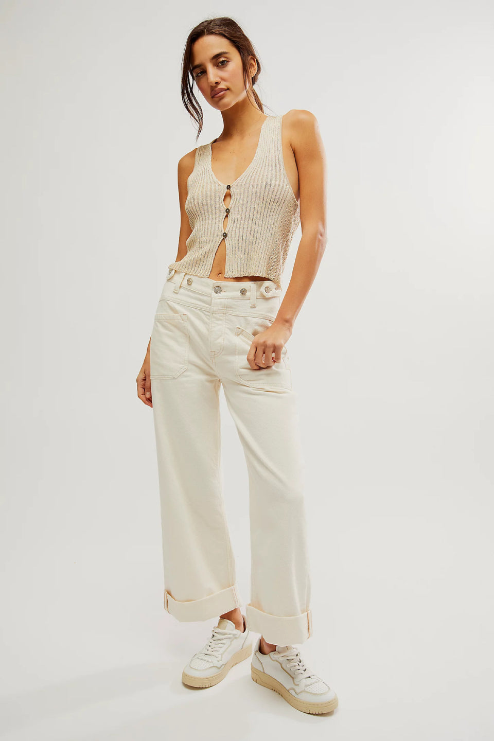White Cargo Wide Jeans