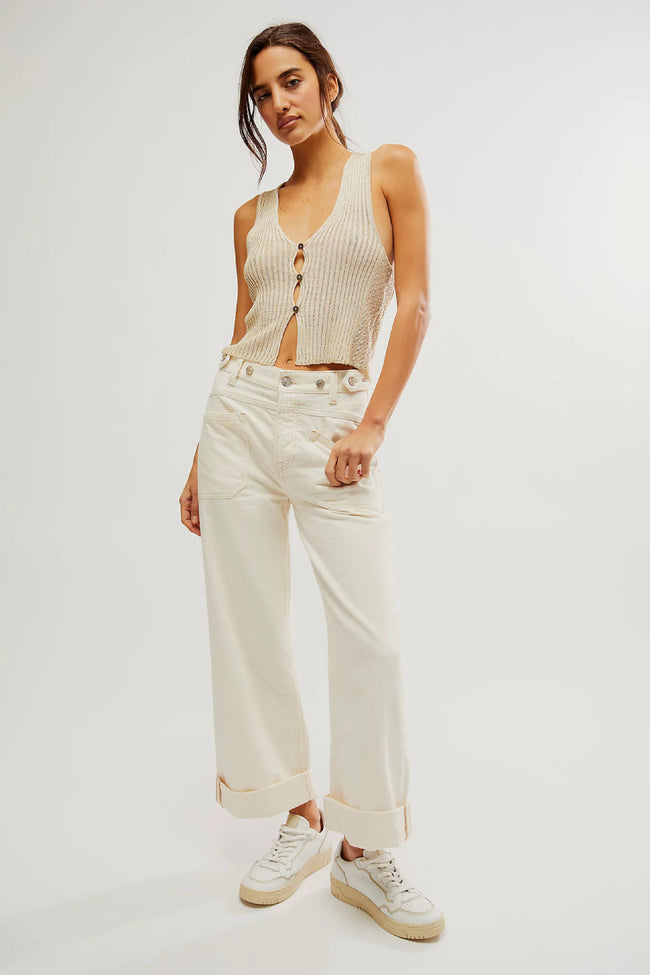 White Cargo Wide Jeans Main Image