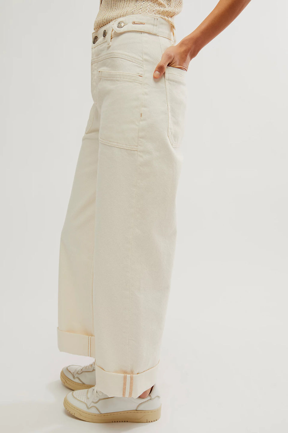 White Cargo Wide Jeans
