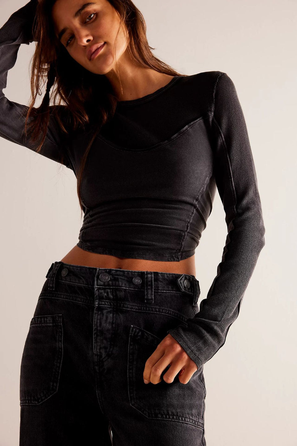 Black Cargo Wide Jeans