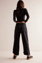 Black Cargo Wide Jeans