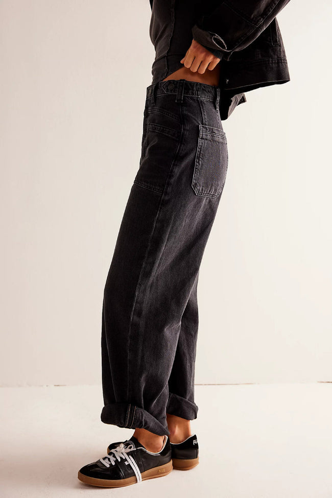 Black Cargo Wide Jeans Main Image